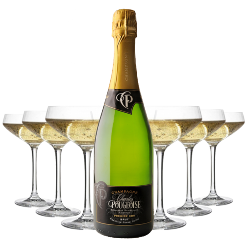 CHAMPAGNE POUGEOISE PRESTIGE PERLE NOIRE + 6 COPPE CHAMPAGNE CRISTALLERIA ITALIANA IN OMAGGIO